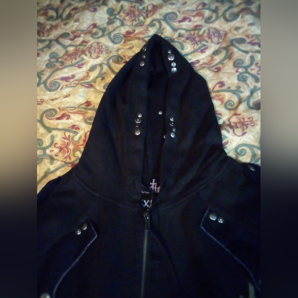 Nostic Gothic Graphic Embroidered Studded Hoodie Jacket Men's 3XL (?) Black NWT - Picture 3 of 12